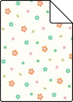 Proefstaal ESTAhome behang bloemen limegroen en oranje - 114635 - 26,5 x 21 cm