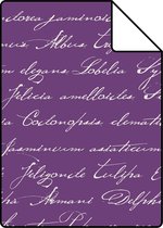 Proefstaal ESTAhome behang handgeschreven latijnse bloemennamen donker paars - 128039 - 26,5 x 21 cm