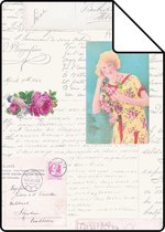 Proefstaal ESTAhome behang vintage ansichtkaarten roze en turquoise - 138126 - 26,5 x 21 cm
