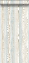 ESTAhome behang hout motief lichtblauw en beige - 148625
