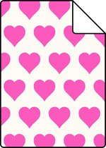 Proefstaal ESTAhome behangpapier harten roze en wit - 136812 - 26,5 x 21 cm