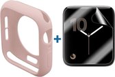 Apple Watch 44MM Hoesje Flexibel TPU met Folie Screenprotector Roze