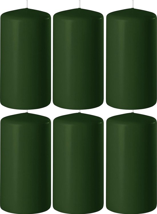 8x Donkergroene cilinderkaarsen/stompkaarsen 6 x 10 cm 36 branduren - Geurloze kaarsen donkergroen - Woondecoraties