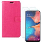hoesje Geschikt voor: Samsung Galaxy A20E Portemonnee roze met 2 stuks Glas Screen protector