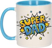 Super dad cadeau koffiemok / theebeker wit en blauw met sterren - 300 ml - keramiek - Vaderdag - cadeau / bedankje dad