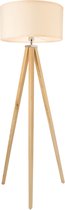 Vloerlamp - Staande lamp - Hout & stof - Wit & hout kleurig - Lampenkap (Ø) 50 cm - Afmeting (H) 152 cm