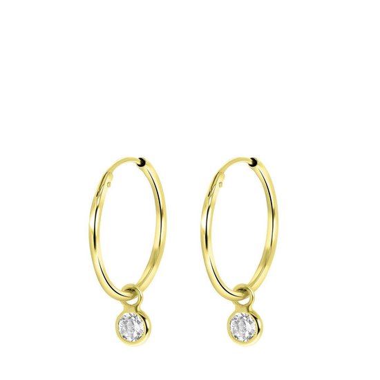 Boucles d'oreilles en or jaune 14 carats avec zircone blanche
