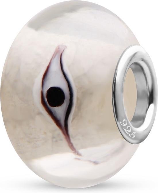 Quiges - 925 - Sterling - zilver - Glazen - Kraal - Bedels - Beads - Transparant met Zwart Wit Oog - Past op alle bekende merken - Armband GZ199