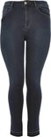 Donkerblauwe spijkerbroek met hoge taille en rafelige zoom.
