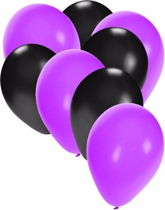 30x ballonnen paars en zwart - 27 cm - paarse / zwarte versiering