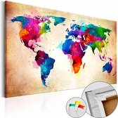 Afbeelding op kurk - Wereld in Kleur, Wereldkaart, Multi kleur,  1luik