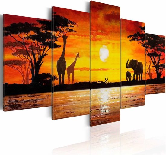 Kiwi deelnemer Postcode Schilderij - Hot Safari - Afrika, Oranje/Geel, 5luik, wanddecoratie |  bol.com
