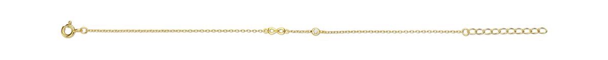New Bling Zilveren Armband 9NB 0420 - 16,5 + 3 CM - Infinity - Zirkonia - Ankerschakel - Goudkleurig