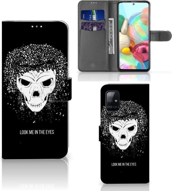 PU Cuir Premium Flip Case pour Samsung Galaxy A71 Coque Téléphone Crâne Cheveux