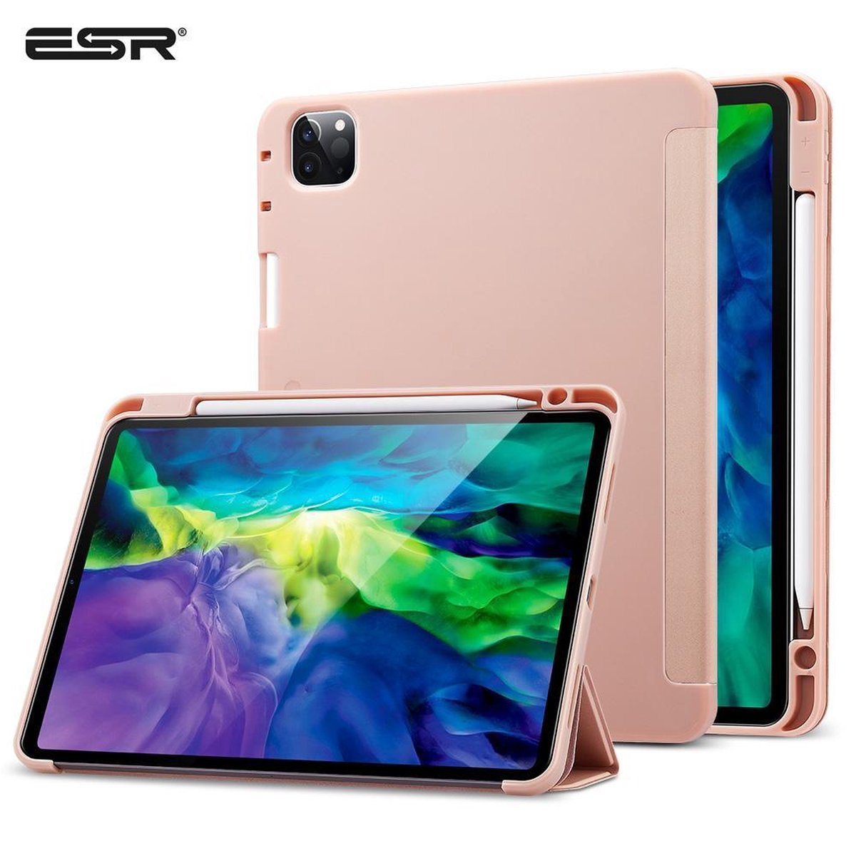 ESR SmartCase Hoes iPad Pro 12.9 inch (2020) – Zachte Binnenkant Pencilhouder – Roségoud