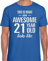 Awesome 21 year - geweldige 21 jaar cadeau t-shirt blauw heren -  Verjaardag cadeau L
