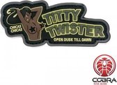 Titty Twister Open Dusk till Dawn PVC film patch embleem met velcro bruin