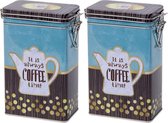 2x Blauwe rechthoekige koffieblikken/bewaarblikken 19 cm - Koffie voorraadblikken - Koffiepads/koffiecups voorraadbussen
