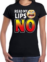 Funny emoticon t-shirt Read my lips NO zwart voor dames S