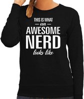 Awesome / geweldige nerd cadeau sweater / trui zwart dames XS