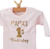 Baby Rompertje met tekst roze meisje cadeau eerste vaderdag voor de allerliefste papa|  papa's eerste vaderdag | lange mouw | roze grijs| maat 62-68 bekendmaking zwangerschap aanst
