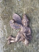 Beeld brons - tuinbeeld - Deurklopper fee - 15 cm hoog