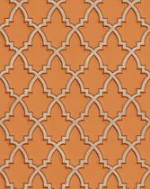 Etnisch behang Profhome DE120026-DI vliesbehang hardvinyl warmdruk in reliëf gestempeld met ornamenten en metalen accenten oranje goud 5,33 m2