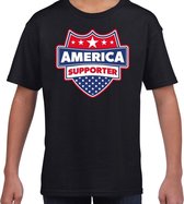 Amerika / America schild supporter  t-shirt zwart voor kinderen M (134-140)