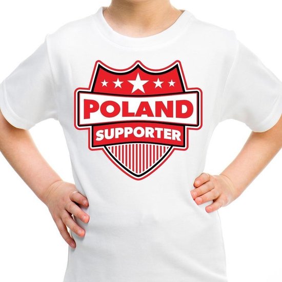 Poland supporter schild t-shirt wit voor kinderen - Polen landen shirt / kleding - EK / WK / Olympische spelen outfit 158/164
