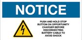 Sticker 'Notice: Push and hold stop' 150 x 75 mm