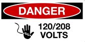 Sticker 'Danger: 120/208 Volts' 300 x 150 mm