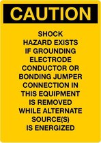 Sticker 'Caution: shock hazard if grounding electrode conductor or bonding jumper connection is removed', geel, 210 x 148 mm (A5