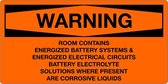 Sticker 'Warning: Room contains energized battery systems' 100 x 50 mm