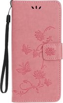 Shop4 - Samsung Galaxy A80 Hoesje - Wallet Case Bloemen Vlinder Roze