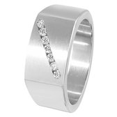 Lucardi Heren Ring met witte zirkonia - Ring - Cadeau - Moederdag - Staal - Zilverkleurig