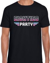 Eighties party/feest t-shirt zwart voor heren - zwarte dance / 80s feest shirts / outfit L