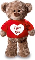 Pluche Teddybeer/ knuffelbeer met I Love You wit hartje t-shirt - 24 cm - cadeau - Valentijnsdag / verjaardag