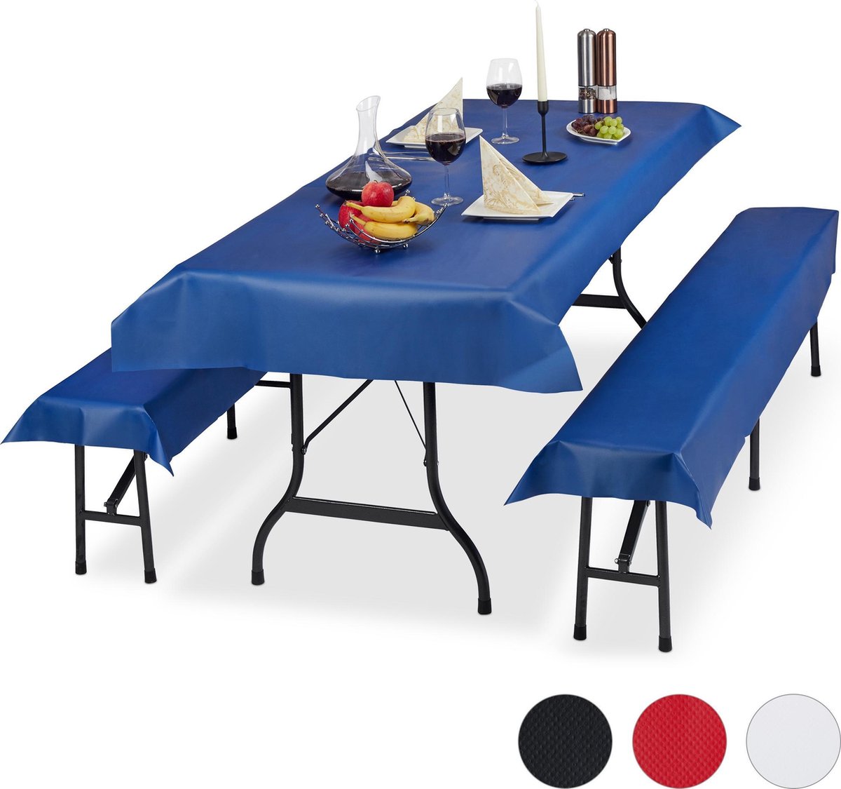 Relaxdays tafelkleed biertafel en banken - hoezen set biertent - 250 x 100 cm - tafellaken - blauw