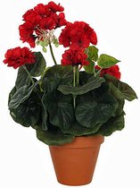 Kunstplant Geranium Rood - H 34cm - Keramiek sierpot - Mica Decorations