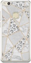 Casimoda® hoesje - Geschikt voor Huawei P10 Lite - Stone & Leopard Print - Siliconen/TPU - Soft Case - Bruin/beige - Luipaardprint