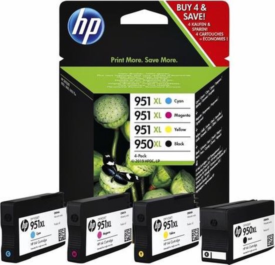 HP 950XL / 951XL - Inktcartridge / Zwart / Cyaan / Magenta / Geel / Hoge Capaciteit / 4-Pack (C2P43AE) - HP