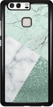 Casimoda® telefoonhoesje - Geschikt voor Huawei P9 - Minty Marmer Collage - Zwart TPU hoesje - Backcover - Multi - Marmer