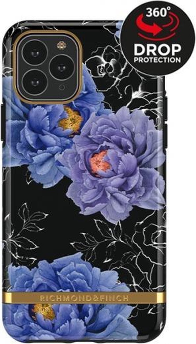 Richmond & Finch Blooming Peonies stevig hoesje voor iPhone 11 Pro Max - blauw / paars met zwart
