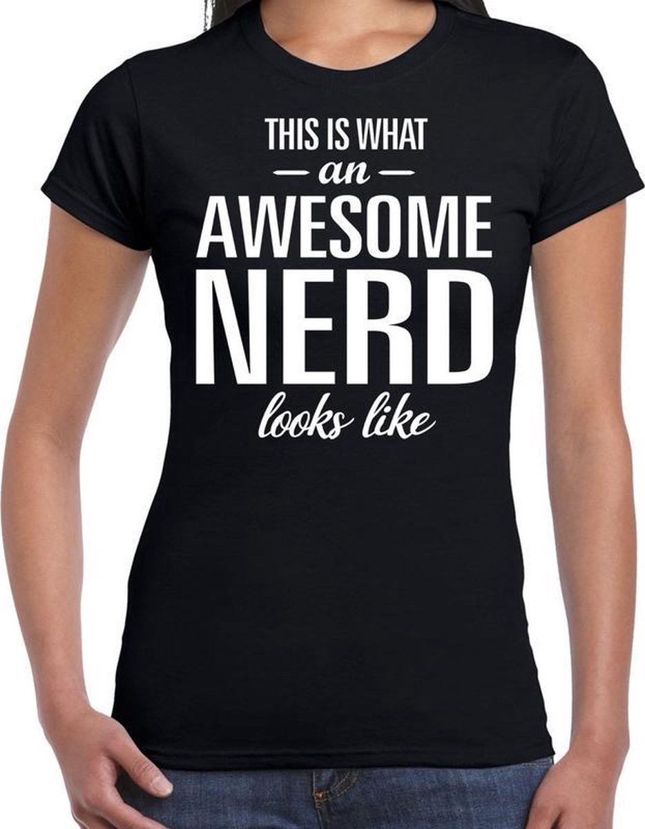 Awesome/geweldige nerd cadeau t-shirt zwart dames - verjaardag / geslaagd cadeau XXL - Bellatio Decorations