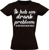 Ik heb een drank probleem dames t-shirt zwart | grappig | wijn | cadeau | maat XL