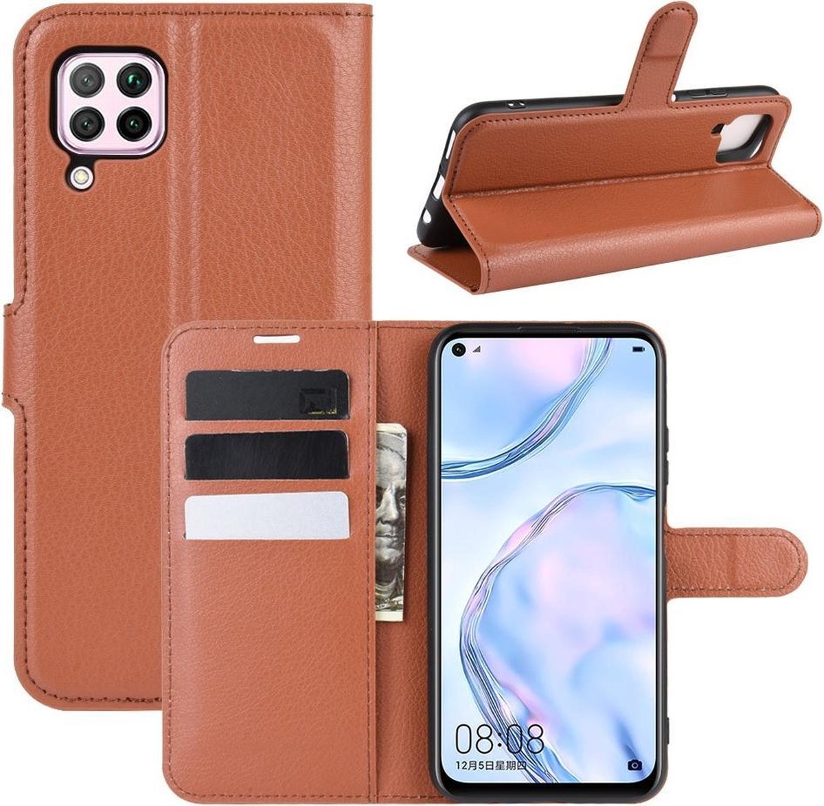 Book Case - Geschikt voor Huawei P40 Lite Hoesje - Bruin