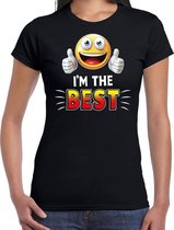 Funny emoticon t-shirt i am the best zwart voor dames L