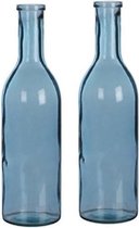 2x Glazen fles / bloemenvaas blauw 50 x 15 cm - sierflessen - woondecoratie / woonaccessoires - 2 stuks