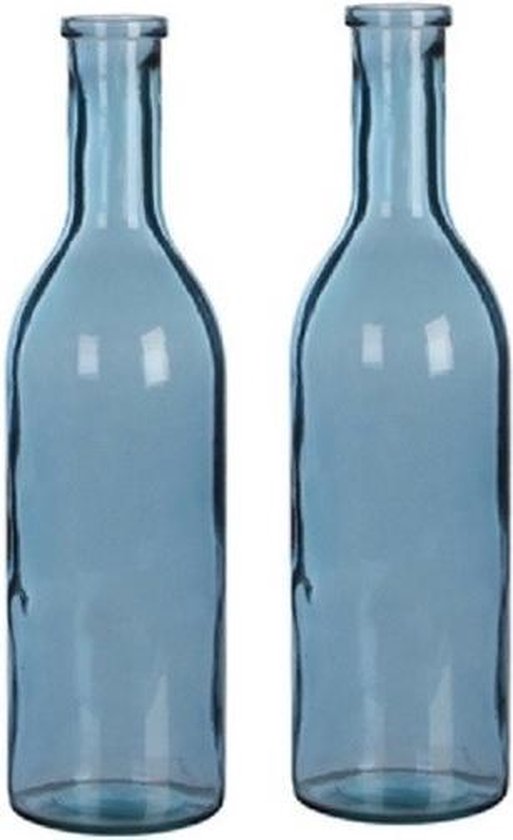 2x Glazen / bloemenvaas blauw 50 15 - sierflessen - woondecoratie | bol.com