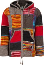 Gebreid Wollen Dames Vest van Schapenwol met Polyester Fleece voering en vaste capuchon met binnenkraag - SHAKALOHA - W Patch NH LBrown S